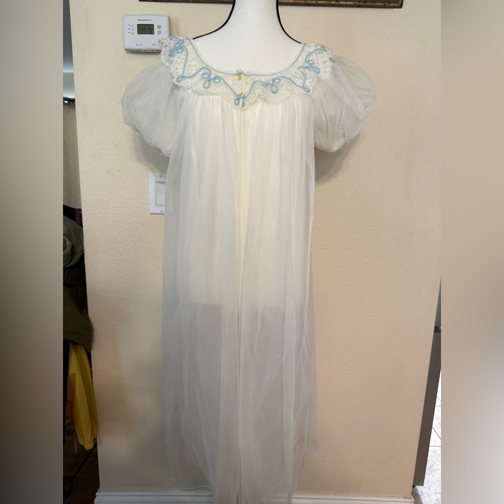 Vtg 60s Gotham Peignoir Robe Nightgown Bridal Honeymoon Lingerie Gold Stripe M